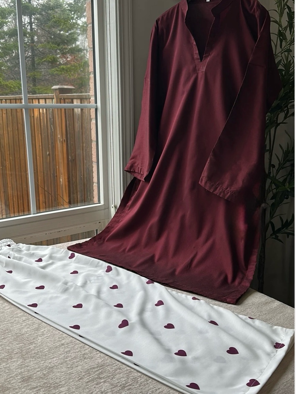 Women's Burgundy Tunic - Elegant Lounge Top with pants